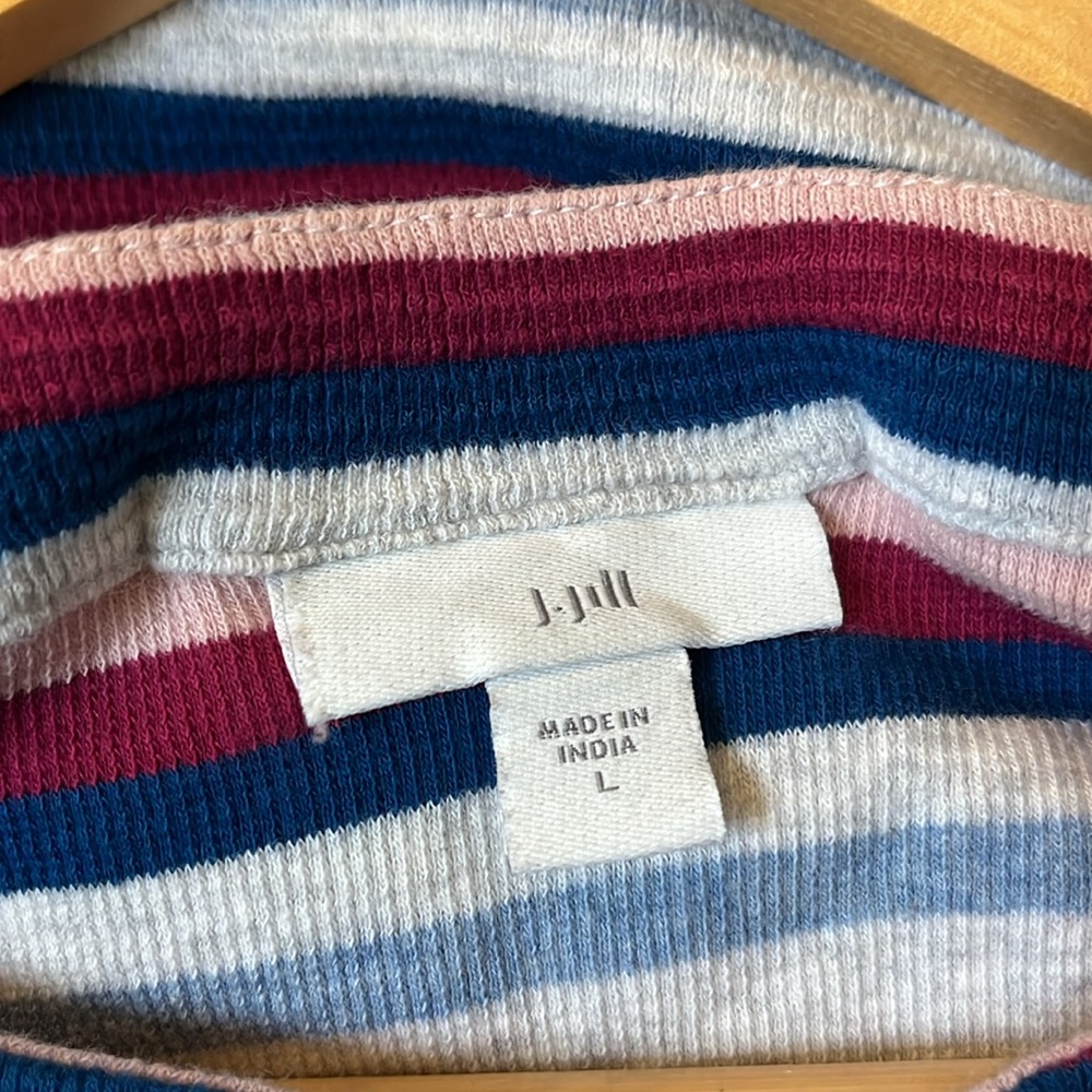 J Jill Multi-color Ribbed Striped Shirt 3/4 Sleeve Boatneck Size Large